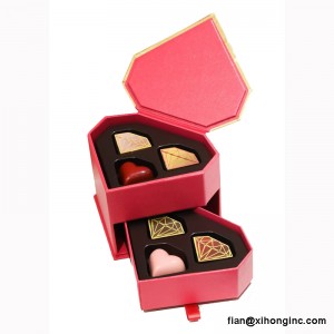 Novo design de luxo coração em forma de caixa de papelão impresso de chocolate personalizado